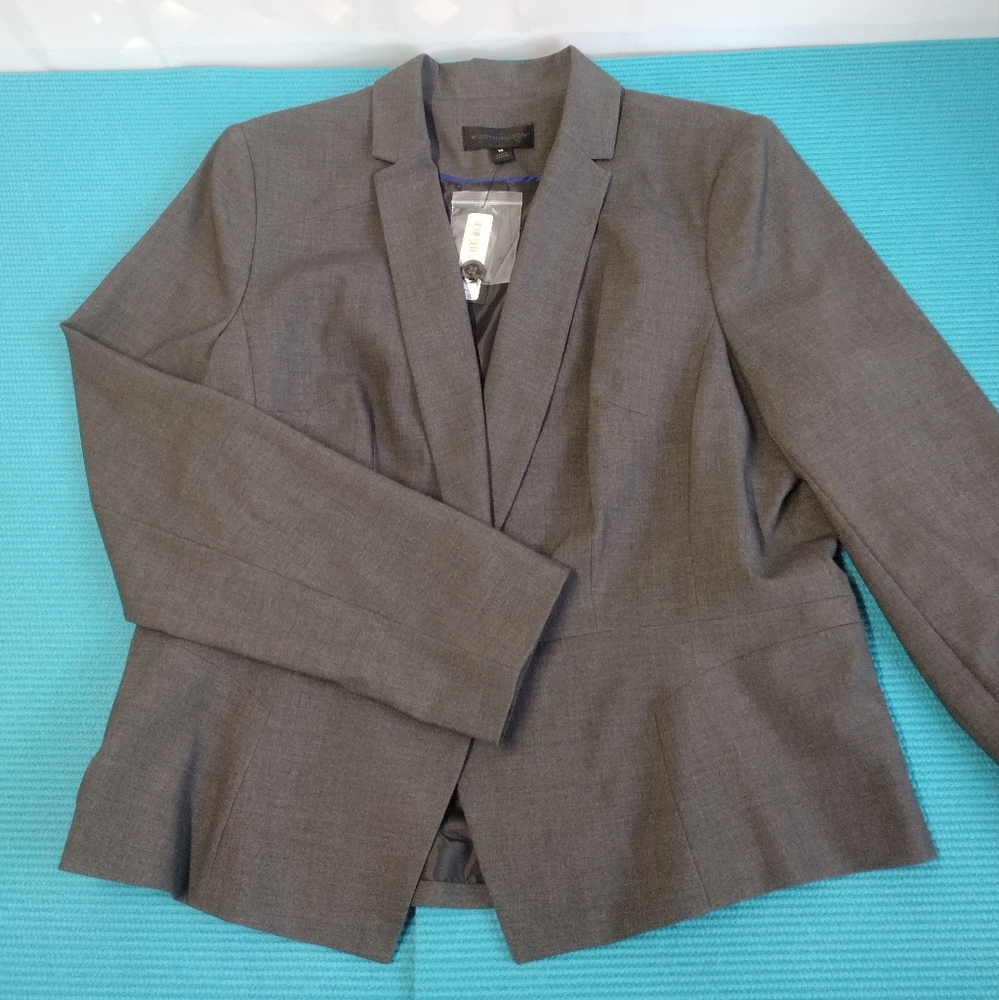 NWT Worthington Women's Admiral Grey Heather Lined Blazer Size 18